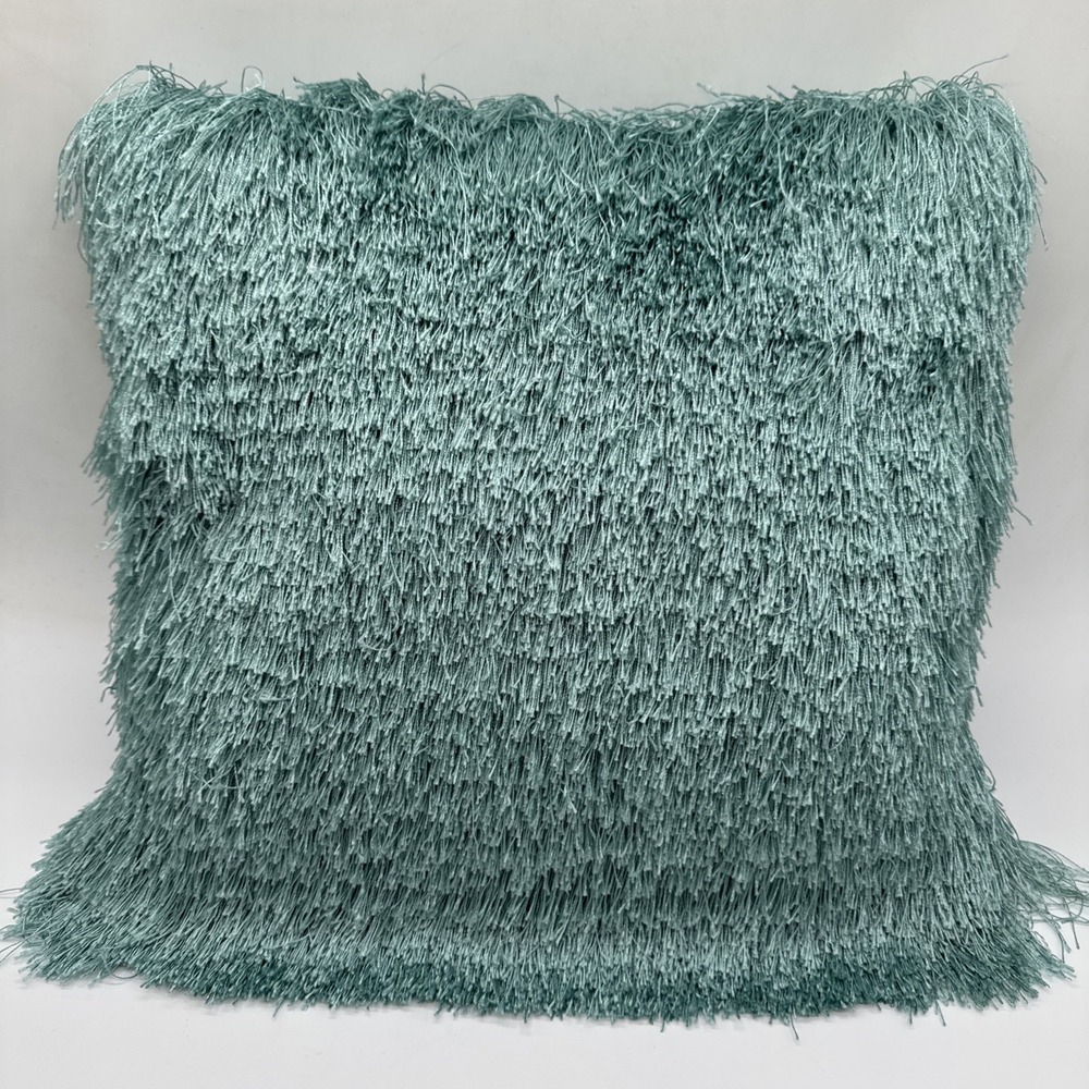 2 Pier Fluffy Shaggy Throw Pillow. 17" X 16" Aqua Blue Green Color